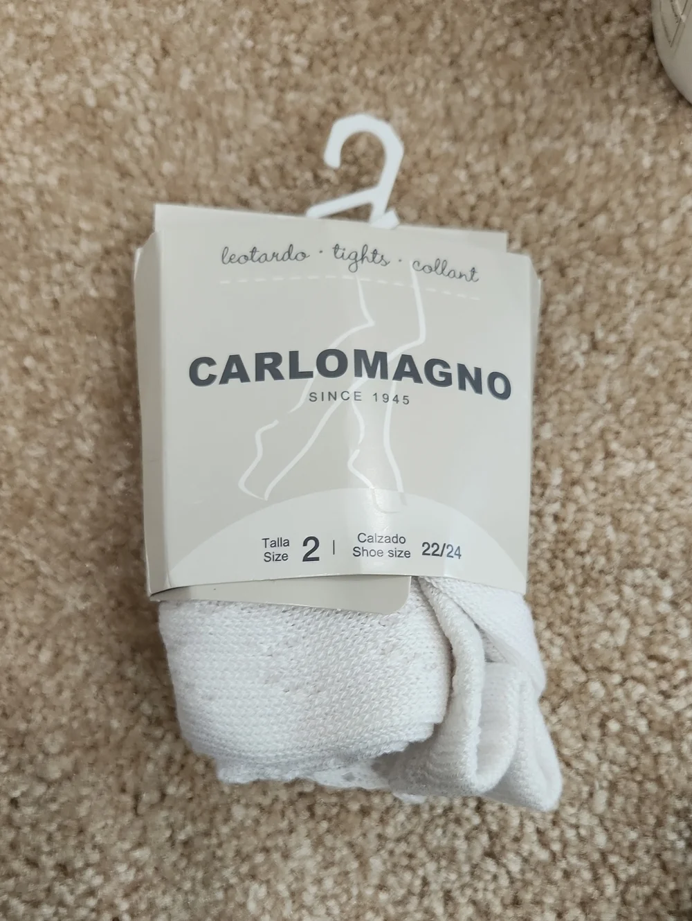 Carlomagno Girls White Tights - Soft Knit Comfort Size 2 Spainish Designer